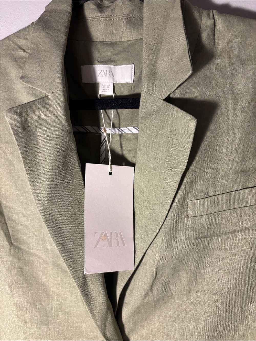 ZARA Olive Green Linen Viscose Short Sleeve Blazer Jacket NWT